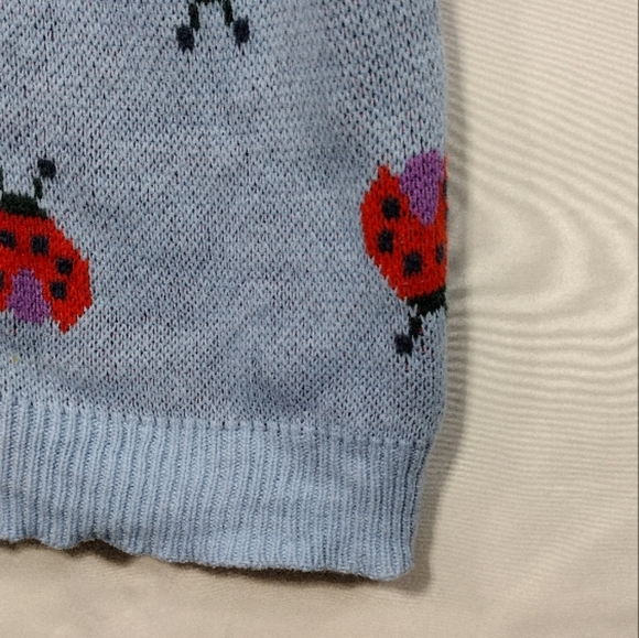 ModCloth Ladybug Knit Short Sleeve Cardigan Sweater Womens S Blue Red Artsy - Picture 5 of 9